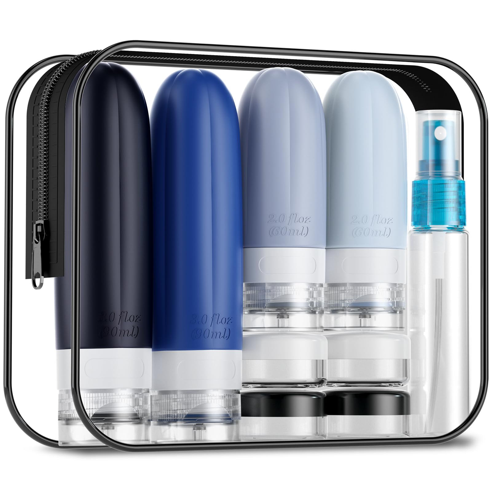 Gemice 16 Pack Travel Bottles Set, CAA Approved Leak Proof Silicone Squeezable Containers for Toiletries, Refillable Accessories 60ml 90ml for Conditioner, Shampoo, Lotion & Body Wash (BPA Free)