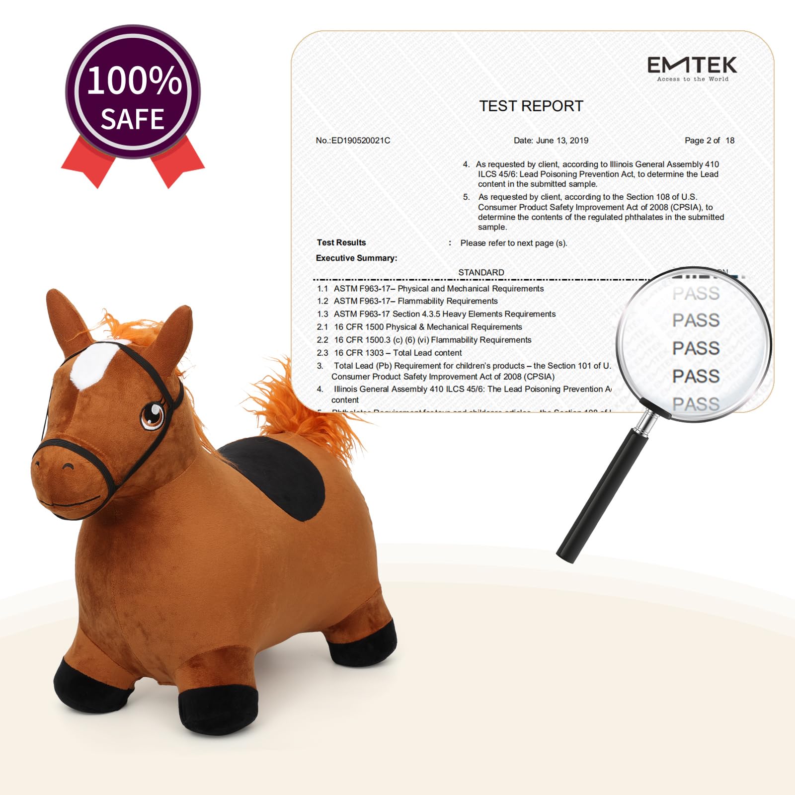 INPANY Bouncy Horse Hopper Toys, Toddler Plush Bouncing Farm Animal, Inflatable Jumping Hopping Horse, Kids Ride on Rubber Bouncer, Outdoor Indoor 2 3 4 Year Old Girls Boys Birthday Gifts