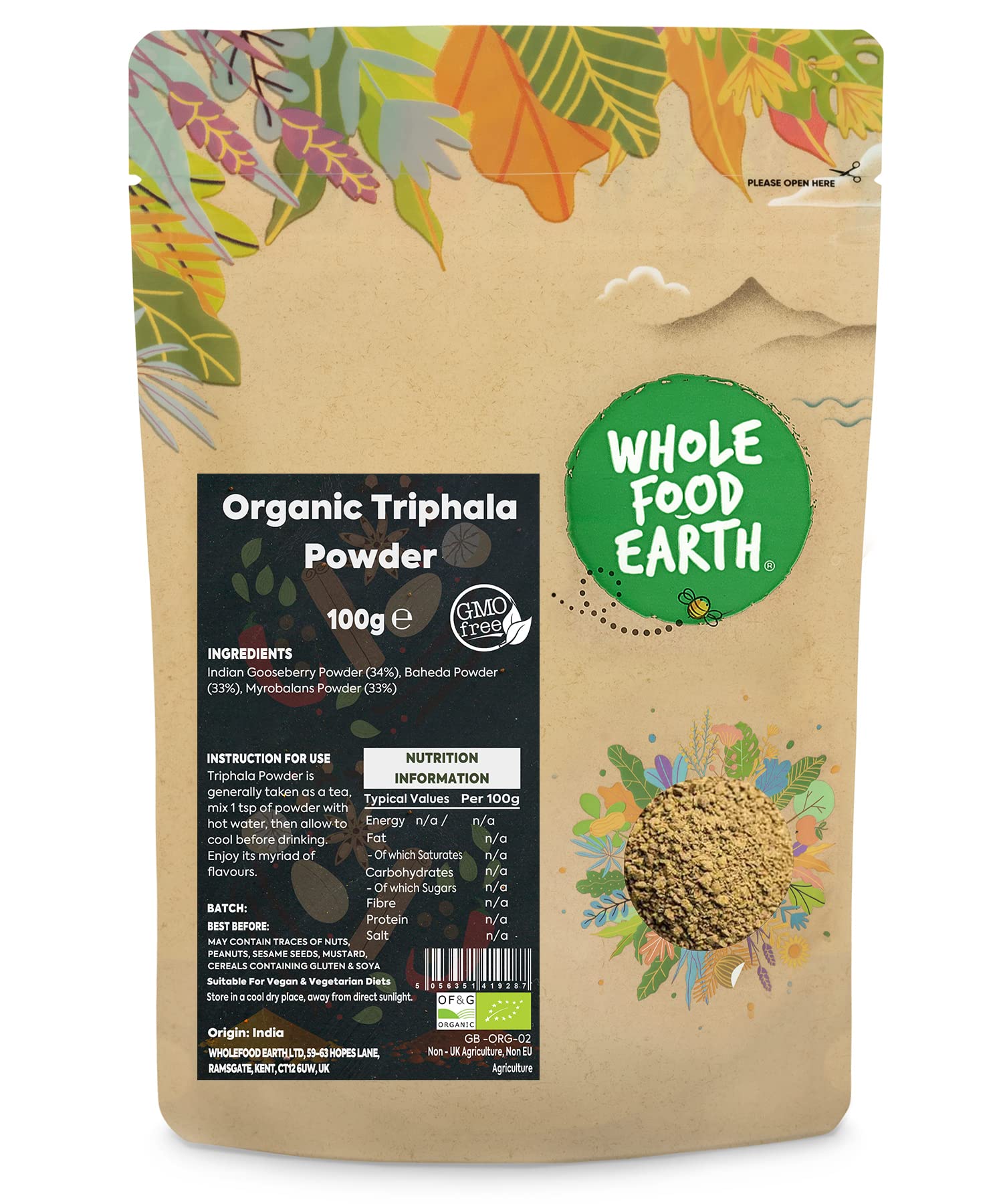 Wholefood Earth Organic Triphala Powder 100 g | GMO Free | Certified Organic