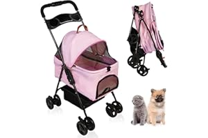 Vilobos 2 in 1 Pet Stroller, Detachable Dog Stroller, Portable Pet Cart w/ 4 Wheels, Cup Holder for Small Dog/Cat, Foldable Waterproof Jogging Travel Carrier Cart, Pink