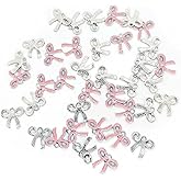 Meawaho 50PCS Bownot Enamel Charms, Cute Alloy Enamel Pendants, Pink Bownot Amulets, Mini Pendants Charms for Necklace Bracelet Earrings Jewelry Making DIY Crafts