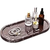 Oval Marble Bathroom Vanity Tray, Natural Luxury Marble Home Kitchen Bathroom Table Tray, Stone Decorative Countertop Tray for Coffee Perfume Jewelry (Rosso Lepanto, 12" x 6" x 0.8")