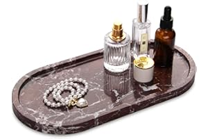 HESHIBI Oval Marble Bathroom Vanity Tray, Natural Luxury Marble Home Kitchen Bathroom Table Tray, Stone Decorative Countertop Tray for Coffee Perfume Jewelry (Rosso Lepanto, 12" x 6" x 0.8")