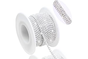 FULZTEY 10 Yards Rhinestone Chain 2mm Diamond Trim White Crystal Trim Rhinestone Chain for Crafts Accessories Bling Rhinestone Chain Belt for DIY Clothes Crafts Gifts Cups Shoes Decoration
