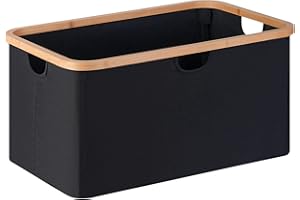 iEGrow Storage Bin,Large Collapsible Storage Baskets With Bamboo Handles, 63L Rectangle Closet Storage for Organizing Toys, Books, Shelves, Closet,Black.
