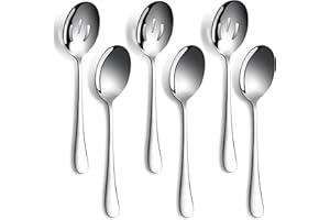 6 Pieces Serving Spoons Set, 8.7 Inch, Includes 3 Serving Spoons and 3 Slotted Spoons, Stainless Steel Buffet Banquet Spoons,