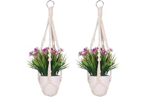 LITLANDSTAR 2 Pack Macrame Plant Hangers, Hand-woven Cotton Rope, Indoor Outdoor Use, Bohemian Style, 50 cm