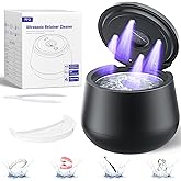 45kHz Ultrasonic Retainer Cleaner, 200ML Dental Cleaning Pod for Dentures, Mouth Guards, Braces, Aligner, Toothbrush Jewelry and More, UV Denture Cleaner with 4 Modes & Digital Timer