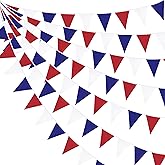 32Ft Red Blue White Banner Party Decorations Fabric Pennant Triangle Flag Bunting Garland for Patriotic 4th of July USA American Independence National Day Graduation Birthday Wedding Outdoor Decor