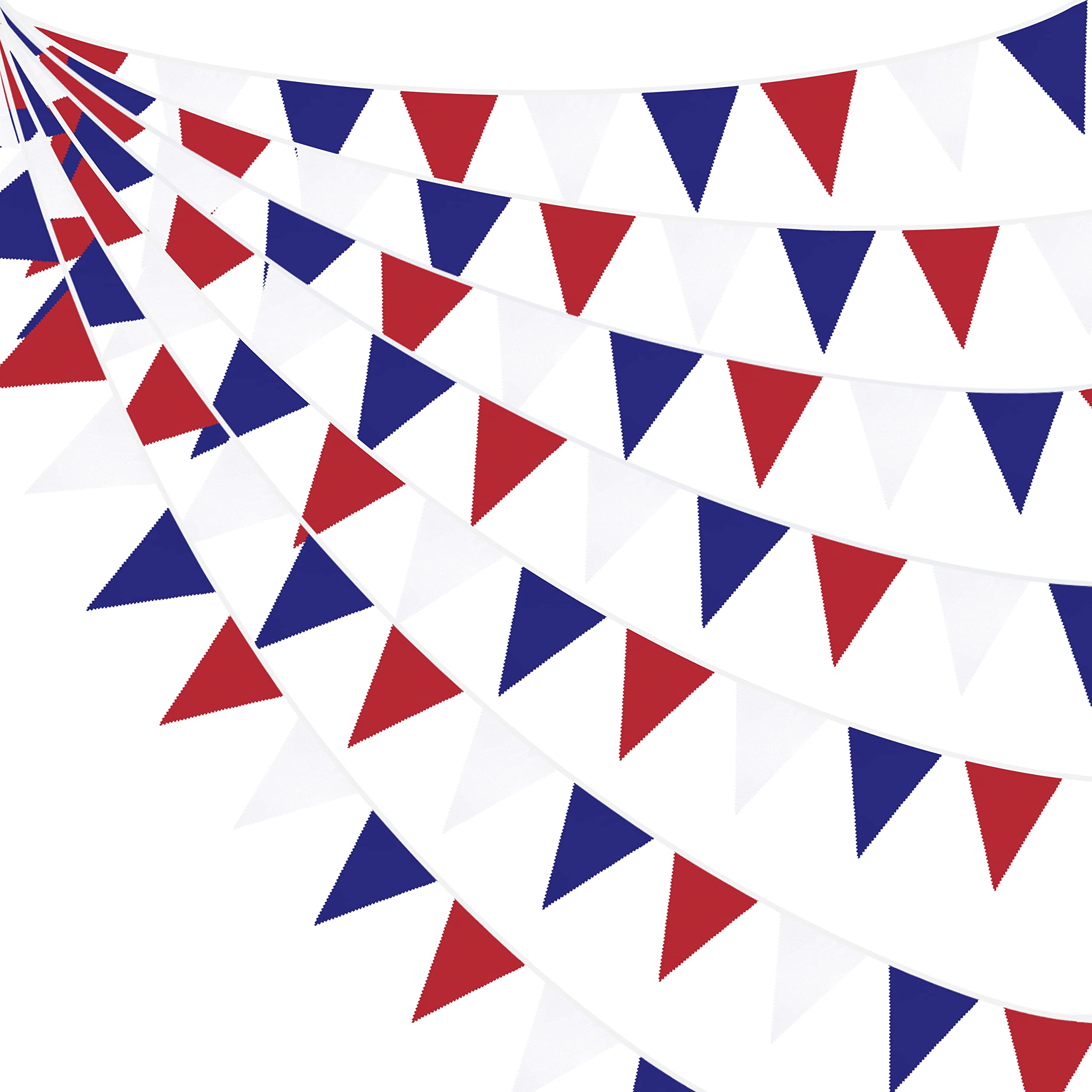 32Ft Red Blue White Bunting Banner Party Decorations Union Jack Fabric Pennant Coronation Triangle Flag Garland for Jolily Outdoor Sporting Event Royal Theme French USA July 4th Patriotic National Day