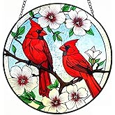 Cardinal Stained Glass,Red Bird Suncatcher for Window,7.8" Stained Glass Window Hanging,Cardinal Gift for Women,Hanging Stained Glass Home Decor