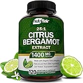 NutriFlair Organic Citrus Bergamot 1400mg, 120 Capsules - 25:1 Bergamia - Essential Oil and Citrus Bioflavonoids - Natural Heart Health Supplements for Women and Men - Non-GMO Pills