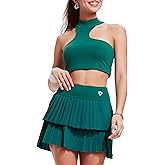 Tennis Skirt Sets for Women Half High Collar Irregular Bra Double Ruffle Golf Skirt Set Women 2 Piece Outfits