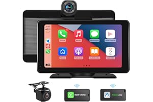 HAOKEO 7" HD Wireless Car Stereo for Apple Carplay & Android Auto, Portable Touch Screen for Car, 4K Dash Cam, 1080P Backup Camera, Bluetooth, Recording, AUX/FM, Googel, Siri, Mirror Link, GPS Navigation