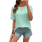 SHEWIN Womens T Shirts Crewneck Hollow Out Short Sleeve Blouses Tee Summer Tops for Women 2026