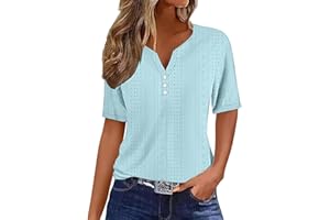 Summer Tops for Women Trendy Button Down v Neck Henley Shirts Short Sleeve Casual Loose Vacation Tunic Blouses
