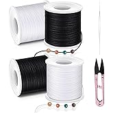 Profasion Stretchy String for Bracelets, Necklaces, Bead Stringing, Jewelry Making, Hair Braiding, and Crafts. Diameter: 1mm, Length: 660 Feet, White and Black for Adults & Students (4 Pieces)