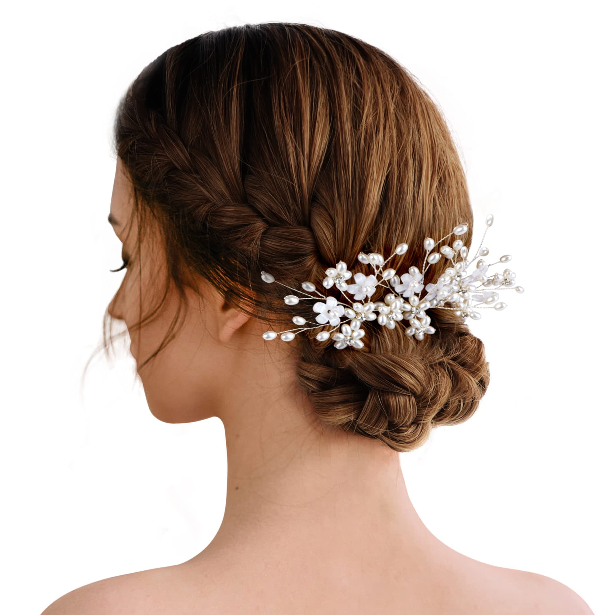Bridal Hair Pins - 3pcs Fashion Retro Elegant Ladies Pearl Rhinestone Hair Accessories for Wedding Bridal Jewelry Bridal Hair Accessories Headpiece Wedding Accessories (Silver-Flower)