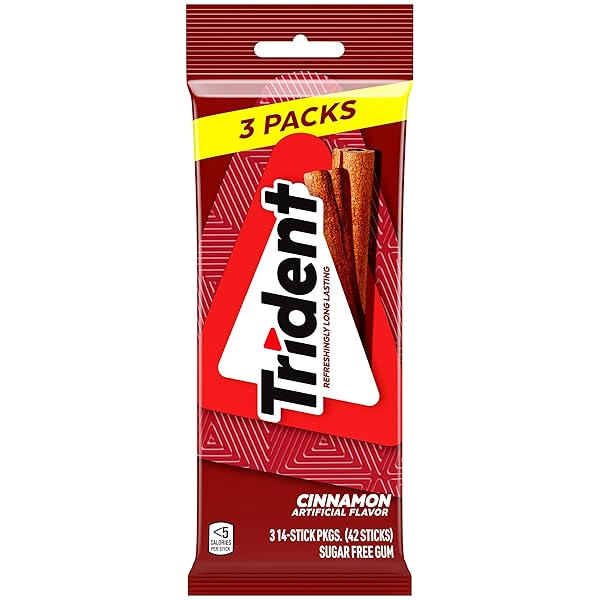 TRIDENT CINNAMON SUGAR-FREE CHEWING GUM, 3 PACKS OF 14 PIECES (42 TOTAL PIECES)