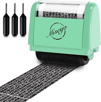 Miseyo Wide Identity Theft Protection Roller Stamp Set Mint Green 3 Refills
