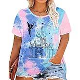 Plus Size Magical Shirt for Women Magic Kingdom Tshirt Castle Graphic Tee Family Vacation Short Sleeve Tie Dye Tops