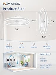 ZMISHIBO 24 Inch Ceiling Fans with Lights and