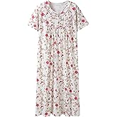 Keyocean Women Nightgowns, Soft 100% Cotton Lightweight Short Sleeve Night-dresses for Ladies