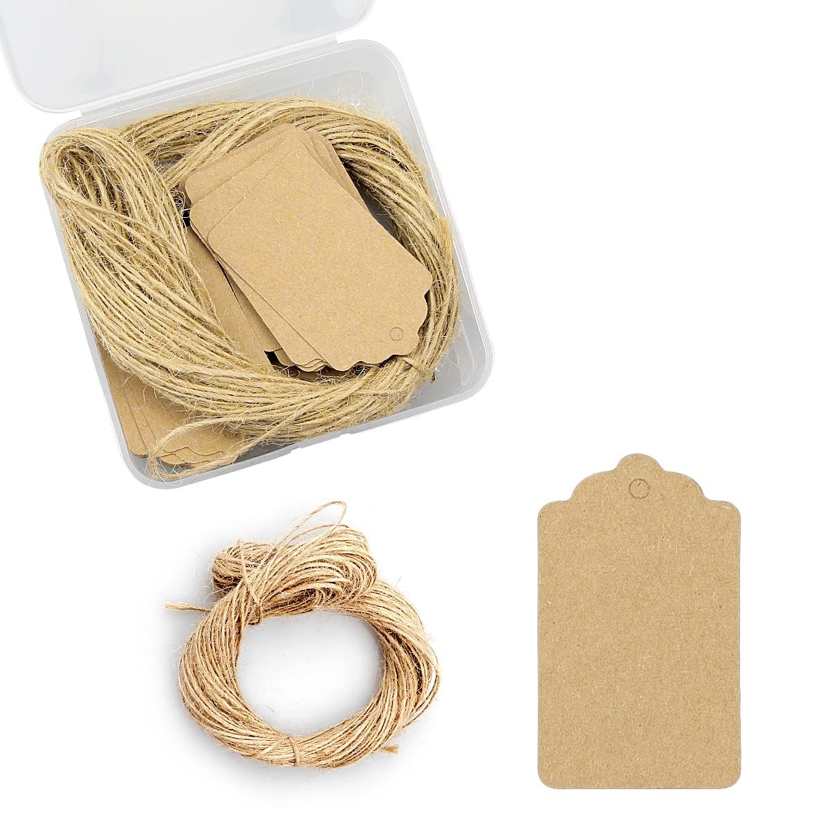 Jagowa 100PCS Kraft Paper Gift Tags 5 X 3cm Brown Blank Labels with String Luggage Hang for Wedding Brown Rectangle Craft Hang Tags