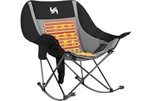 ABORON Heated Oversized Rocking Camping Chair for Adults, Fully Padded Folding Outdoor Lawn Chair with Side Pocket, Portable Recliner Chair for Camp, Patio, Backyard, Supports 400 lbs