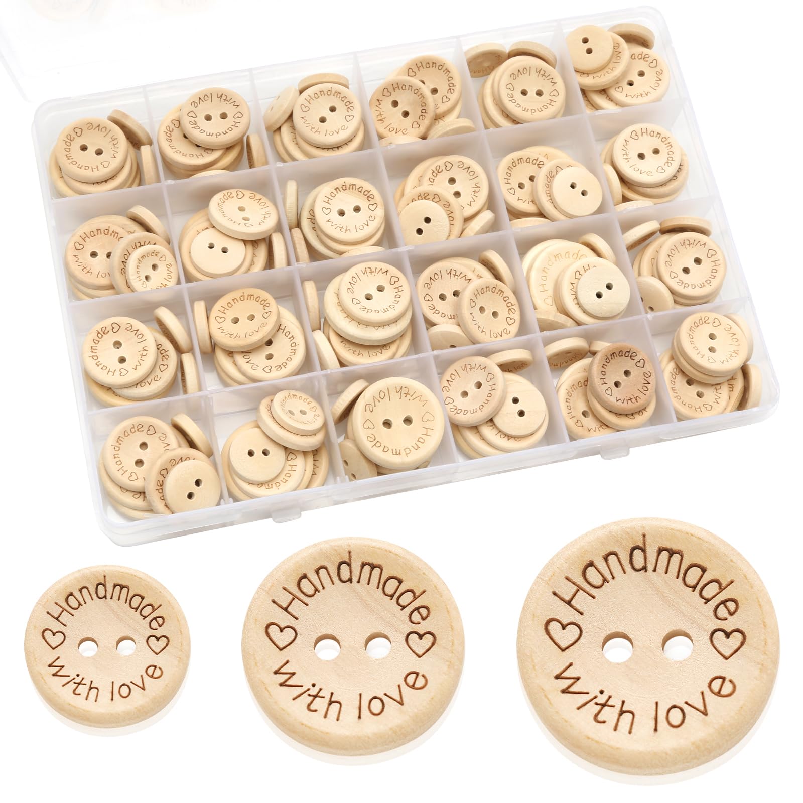 150 Pcs Wooden Buttons, Natural Wooden Button Cardigans Knitting Handmade Buttons 15/20/25 mm for DIY Sewing Craft Decorations