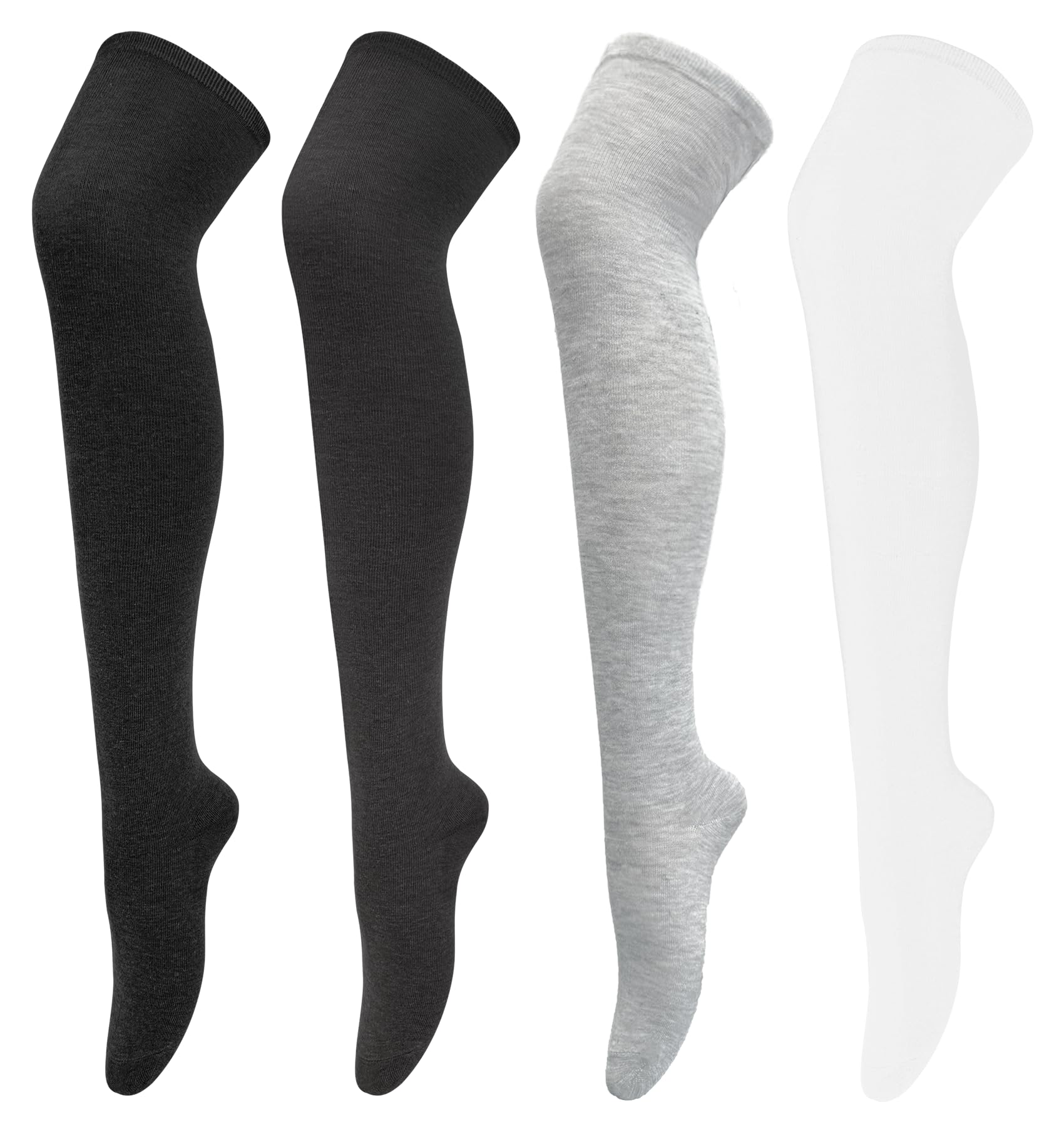 Photo 1 of Chalier Womens Thigh High Socks Cotton Striped Over the Knee Socks Long Knee High Stockings for Women, F-Solid 02-4 Pairs