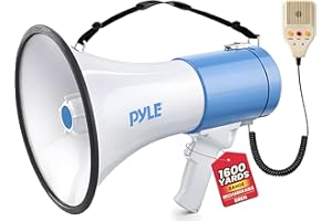Pyle Megaphone - 50W Professional PA Bullhorn with Talk/Siren/AUX IN for Music Connection, Includes Rechargeable Battery and 