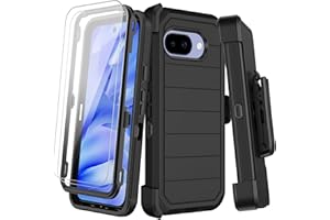 KECAI for Google Pixel 9a Case with Belt Clip Holster,2X Screen Protector,Heavy Duty Shockproof Drop Protection Military Grade Rugged Full Body Phone Cover with Kickstand (Black)