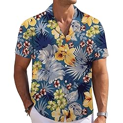 Yellow Floral Mens Funny Hawaiian Shirts 3D Graphic