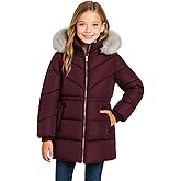 SOLOCOTE Girls Puffer Winter Coat Faux-Fur Hood Sherpa Lined with Pockets Long Heavy Thick Water-resistant 8-14 Years