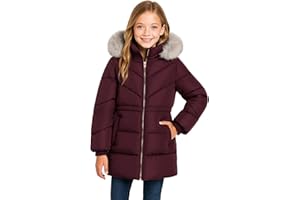 SOLOCOTE Girls Winter Coat Water-Resistant Hooded Quilted Puffer Sherpa Lining Faux-Fur Trim Heavyweight Long Parka for Kids