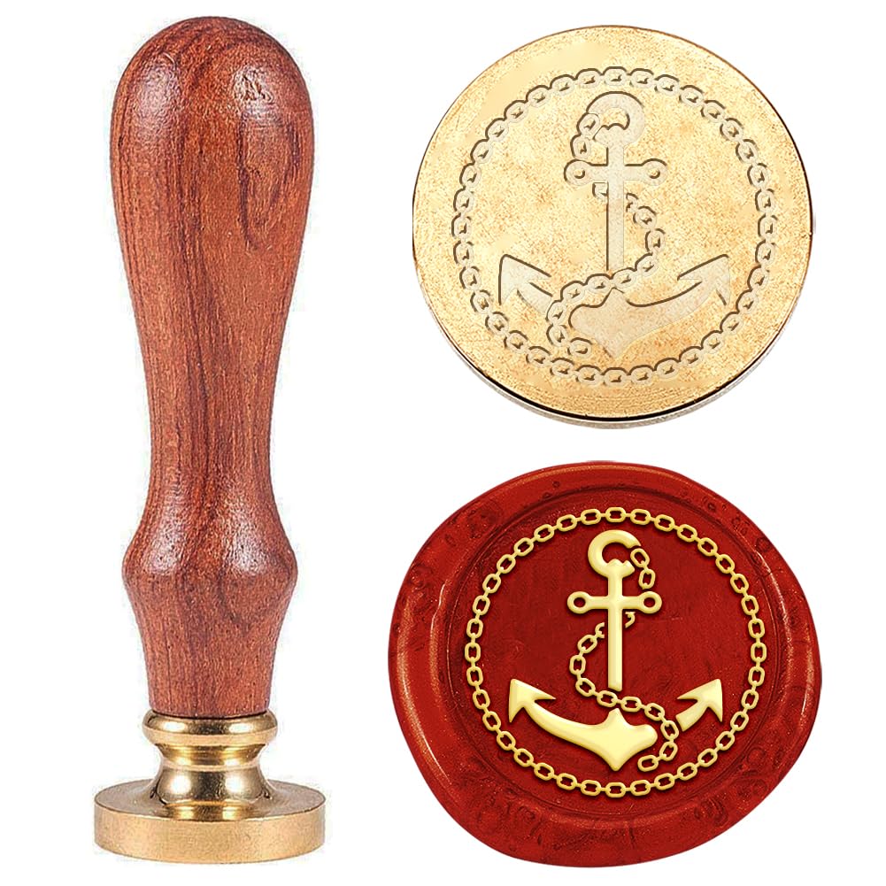 Hobbspring 1pc Anchor Helm Wax Sealing Stamps Vintage Wax Seal Stamps 25mm Removable Brass Head Stamp with Wooden Handle Invitation Card Stamp for Envelope Card Gift Decoration Back to School