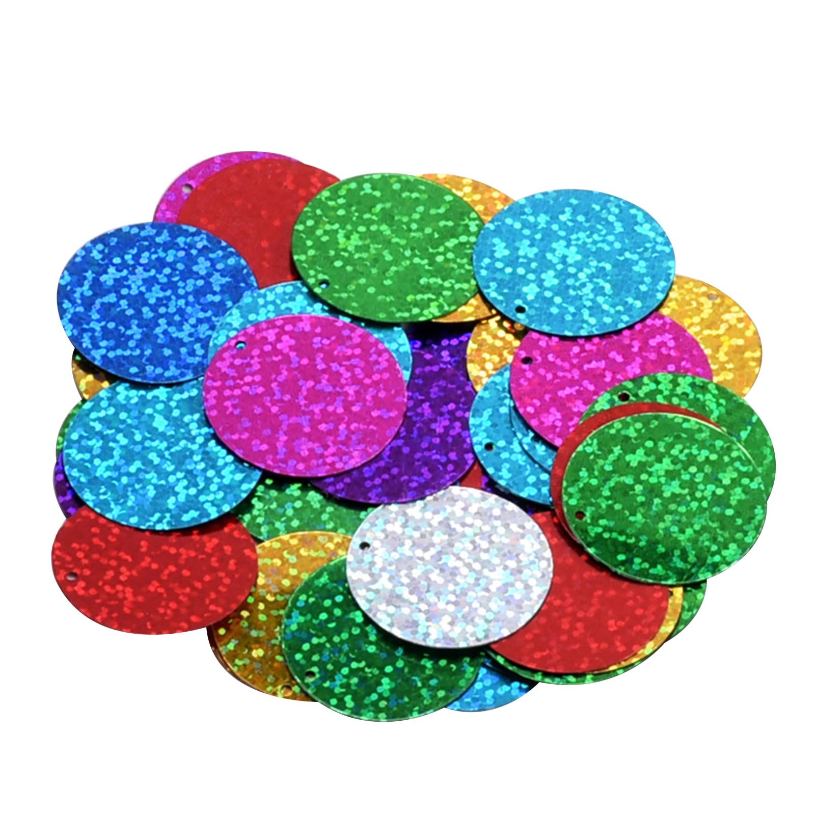 50g Shiny Round Confetti 30mm Bulk Loose Sequins Round PVC Sequins with Hole Holographic Spangles Paillettes Applique for Making Sequin Bags Clothes Shoes Hats Crafts Sewing Decoration (Laser)