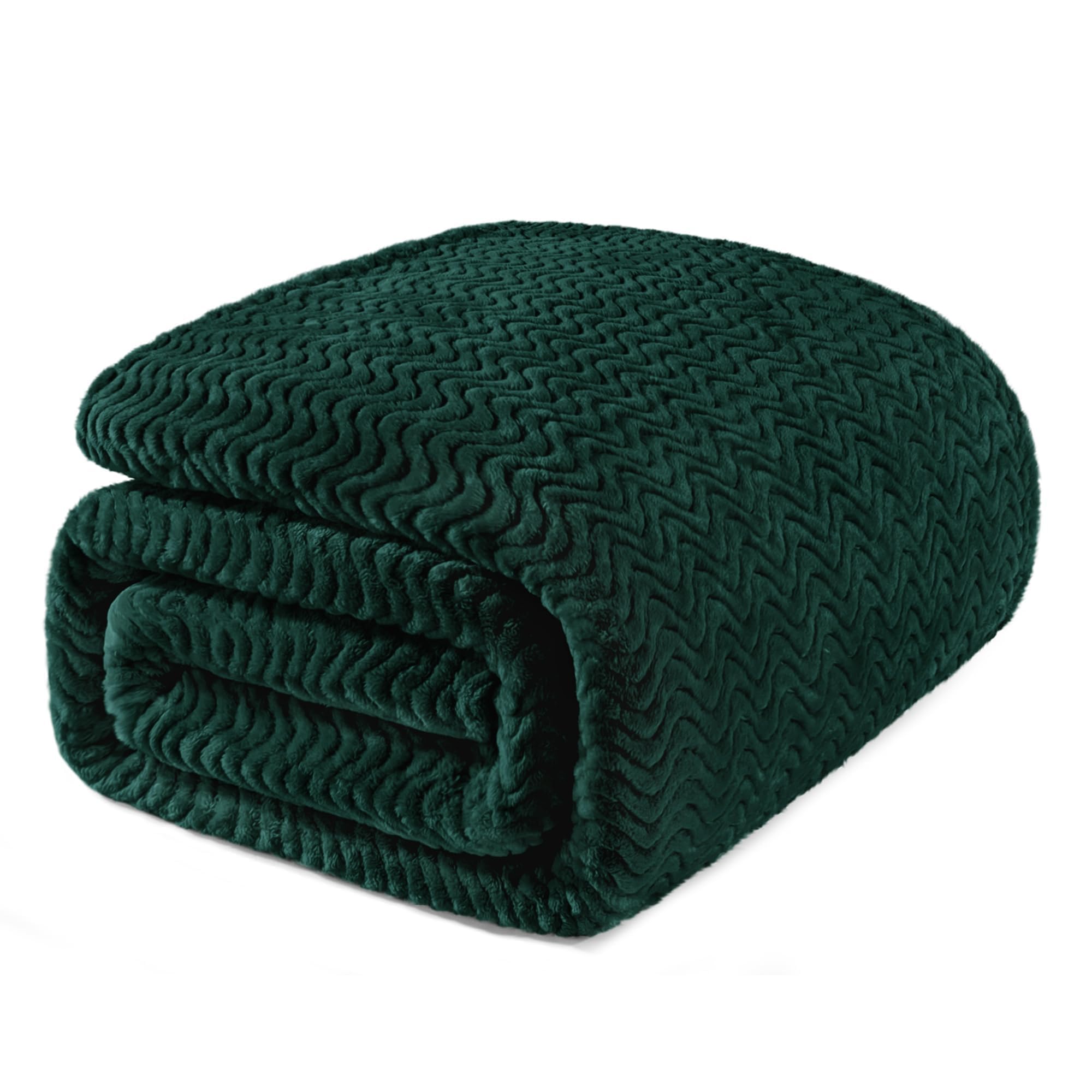 Exclusivo Mezcla Queen Size Fleece Blanket for Bed, 230x230 CM Cozy Lightweight Blankets for All Season, Decorative Giftable Fuzzy Plush Wave Textured Suitable for Women, Men, Forest Green