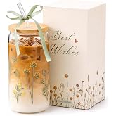 Celebloom Floral Gifts for Women, Flower Glass Cup with Lid and Straw | Aesthetic Wildflower Iced Coffee Drinking Cup Tumbler stuff for Women Mom Anniversary Birthday Thanksgiving Christmas 16oz