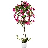4FT Artificial Bougainvillea Tree, Faux Silk Floral Tree Bougainvillea Plant with Flowers in Plastic Pot for Home Office Garden Indoor Outdoor Decor