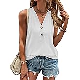 Tank Top for Women Summer Tops 2024 Sleeveless V Neck Tshirts Button Down Shirts Dressy Casual Clothes Fashion Trendy Blouses Ladies Tunics White Medium