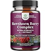 High Strength Hawthorn Berry Capsules - Pure Antioxidant Hawthorn Berry Supplement with Leaf & Flower Extract 4:1 for Healthy Heart & Digestion - Energy Support for Men & Women - 120 Count Pack