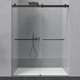 ENSO SENKA 56-60" W x 76" H Frameless Dual Sliding Shower Door Matte Black | 5/16" (8mm) Clear Tempered SGCC Glass, Easy-Clean Coating, Opens from Either Side