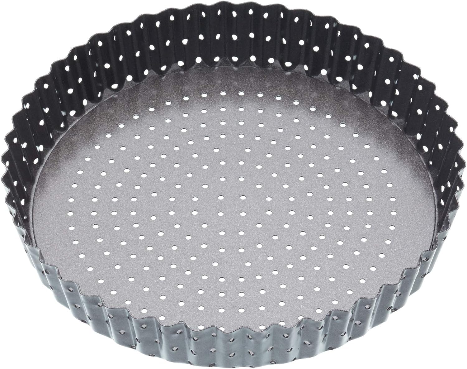MasterClass KCMCCB39 Crusty Bake 20 cm Perforated Quiche Tin with PFOA Non Stick and Loose Bottom, Fluted, Robust 1 mm Carbon Steel, Grey
