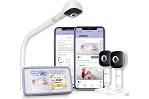 HUBBLE CONNECTED SkyVision Pro Twin AI-Enhanced HD Smart Baby Monitor, 2 Cameras, Parent Unit, Mounts, Smart Rollover & Cry Detection, AI Sleep Report, 2-Way Talk, Night Vision, Light & Sounds, App