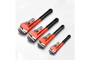 WIN&YING 4 Pack Heavy Duty Pipe Wrench Set, 8'' 10'' 12'' and 14'' Adjustable Jaw Plumbing Wrench, Heat-Treated Chromium Vanadium Steel Pipe Tools with Anti-Vibration Grip for Industrial/Domestic Pipe Repair