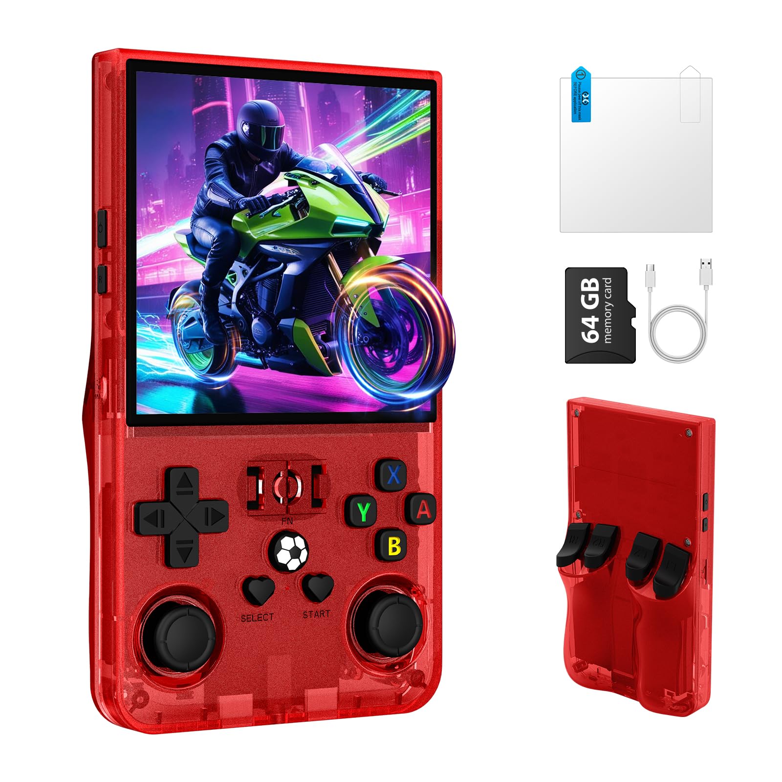 Photo 1 of ***FOR PARTS ONLY/ NON-FUNCTIONSL NO POWER *** R36MAX Retro Handheld Game Console, Portable Retro Gaming Console 4.0'' IPS HD Screen and Linux System, Support 30+ Emulator and 64GB TF Card Video Game Consoles, 4000mAh Battery (Red 64GB)