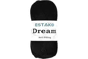 Estako Dream, 100% Microfiber Acrylic Yarn, Soft, Super Fino/Fingering Weight (1) for Crochet and Knitting 3.5 Oz (100g) / 382 Yrds (350m) (70978 - Black)