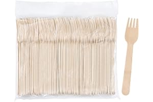 Hedume 300 Pack Disposable Wooden Forks, 100% All-Natural, Eco-Friendly, Biodegradable and Compostable, Party Supplies for An